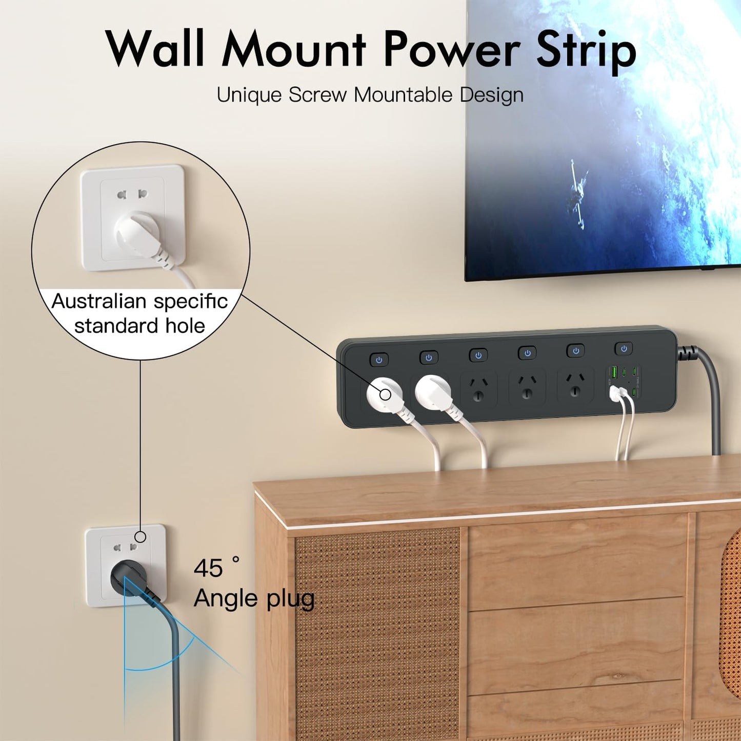 MTIENGZION 11-in-1 Power Strip with 2.9M Extension Cord and 3250W Capacity DEMO