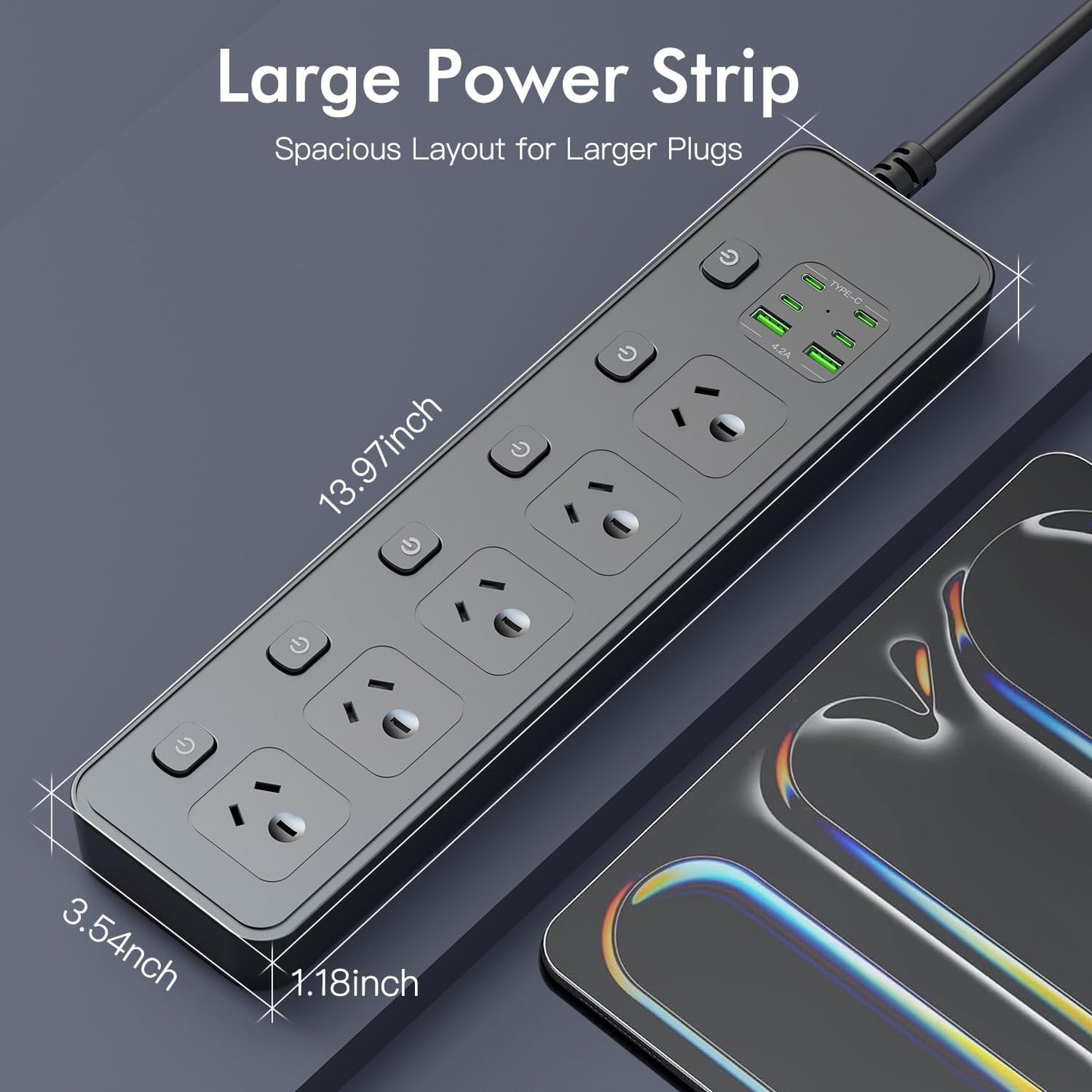 MTIENGZION 11-in-1 Power Strip with 2.9M Extension Cord and 3250W Capacity DEMO