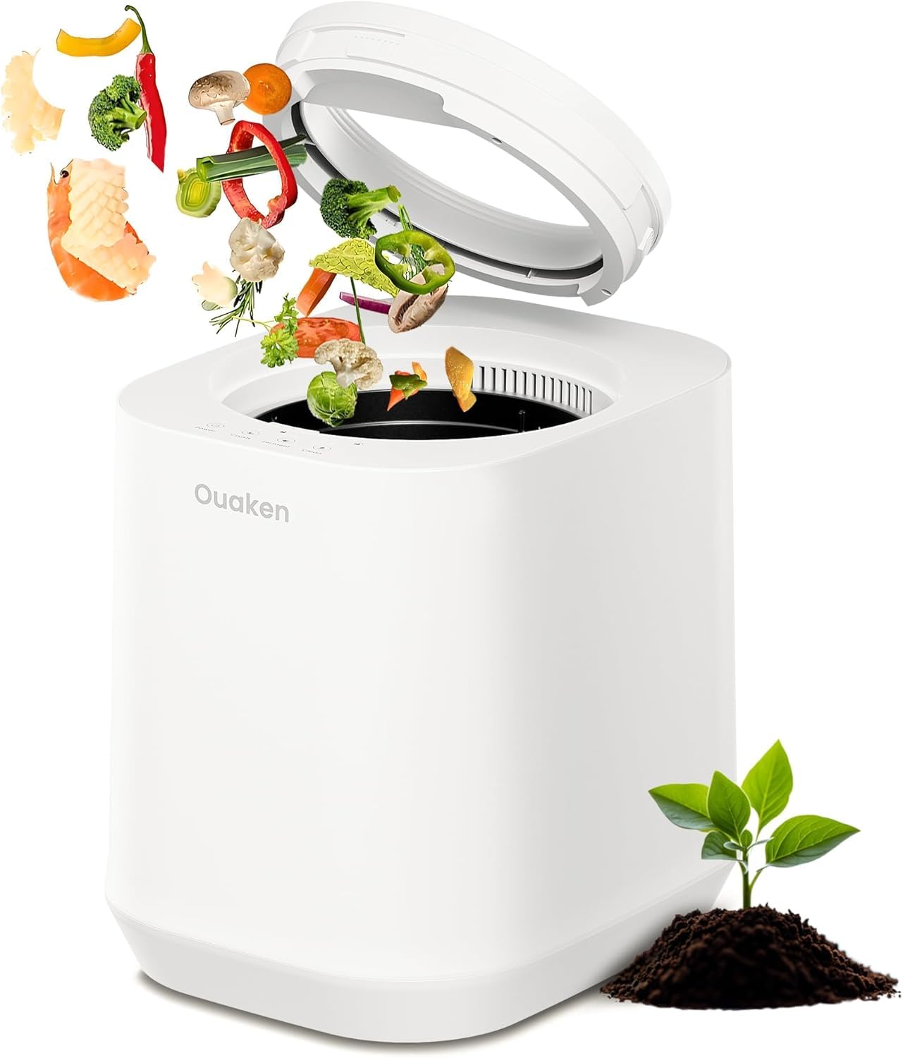 Ouaken 4L Smart Countertop Compost Bin Odorless Low Waste Kitchen Trash Can NEW