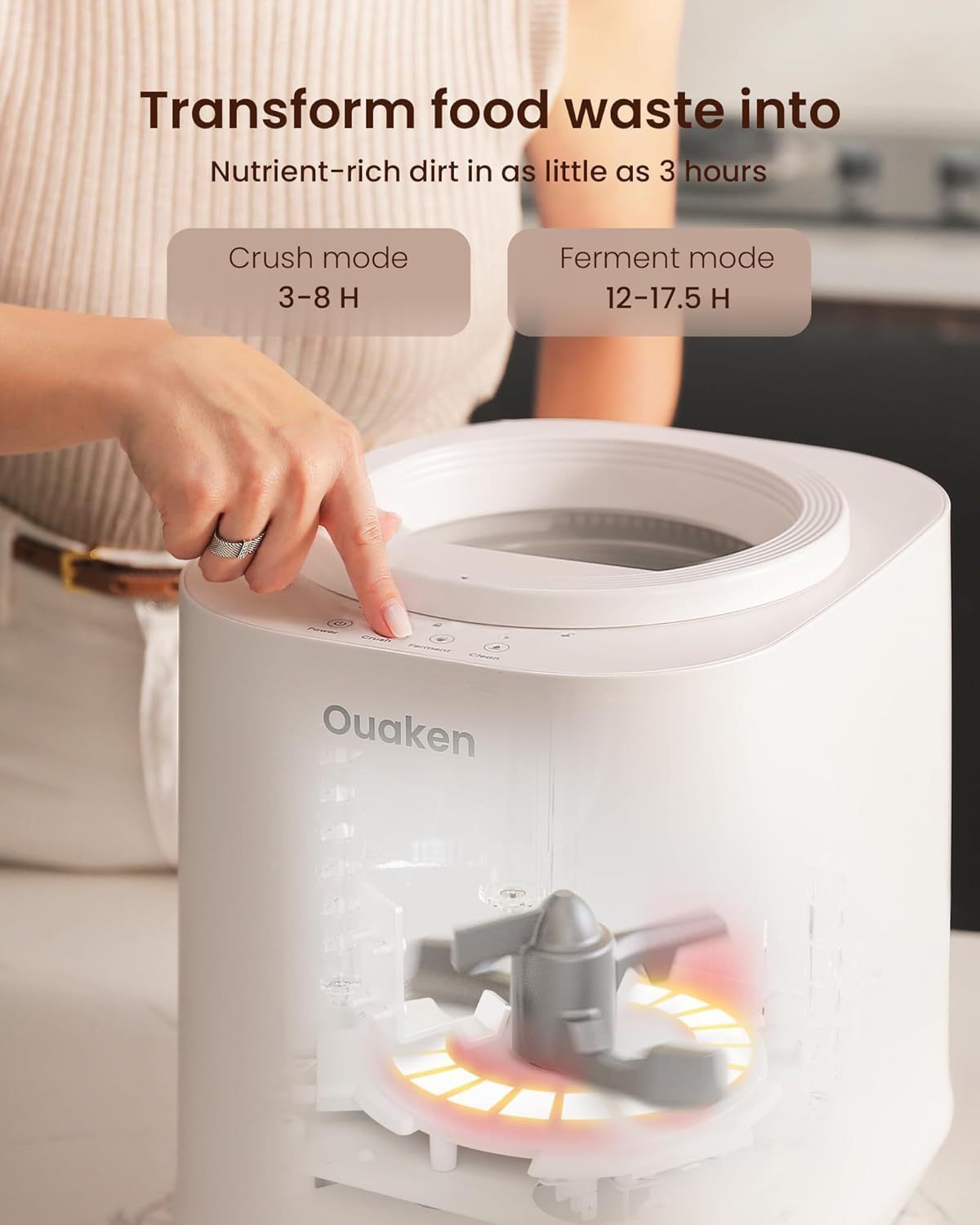 Ouaken 4L Smart Countertop Compost Bin Odorless Low Waste Kitchen Trash Can NEW