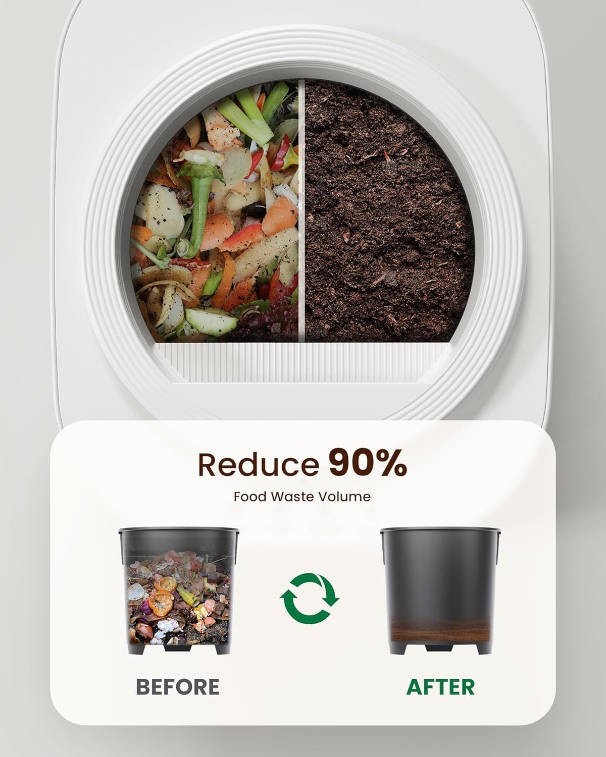Ouaken 4L Smart Countertop Compost Bin Odorless Low Waste Kitchen Trash Can NEW