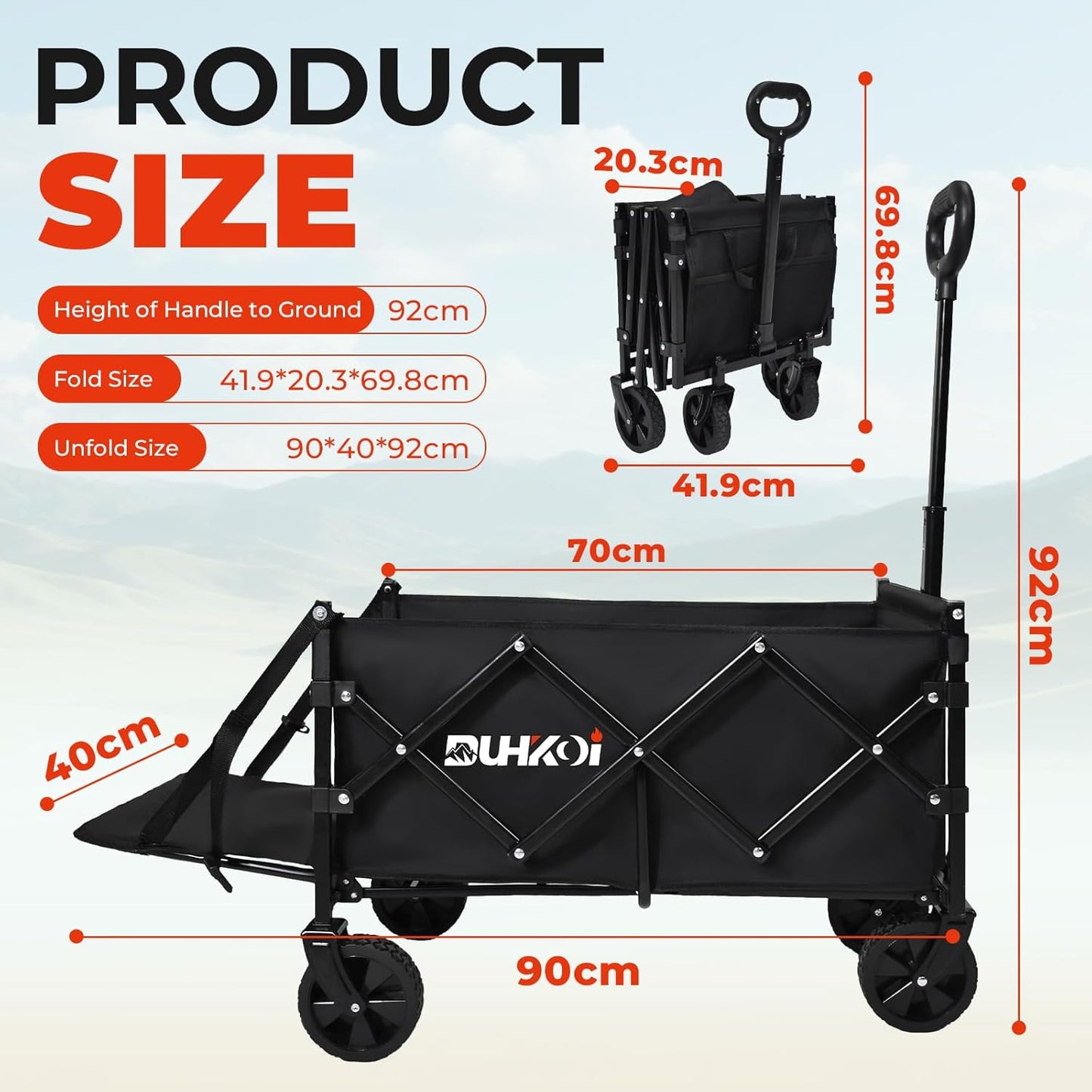 DUHKOI Foldable Garden Wagon Trolley Extended 120L Capacity 170kg Load DEMO