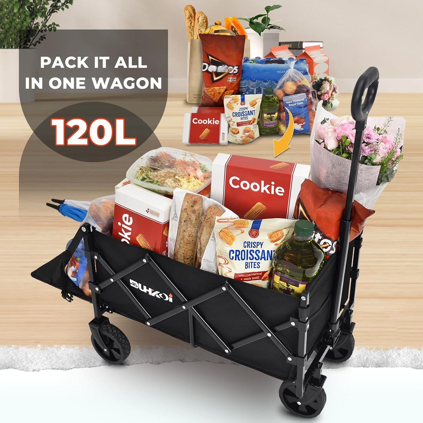 DUHKOI Foldable Garden Wagon Trolley Extended 120L Capacity 170kg Load DEMO