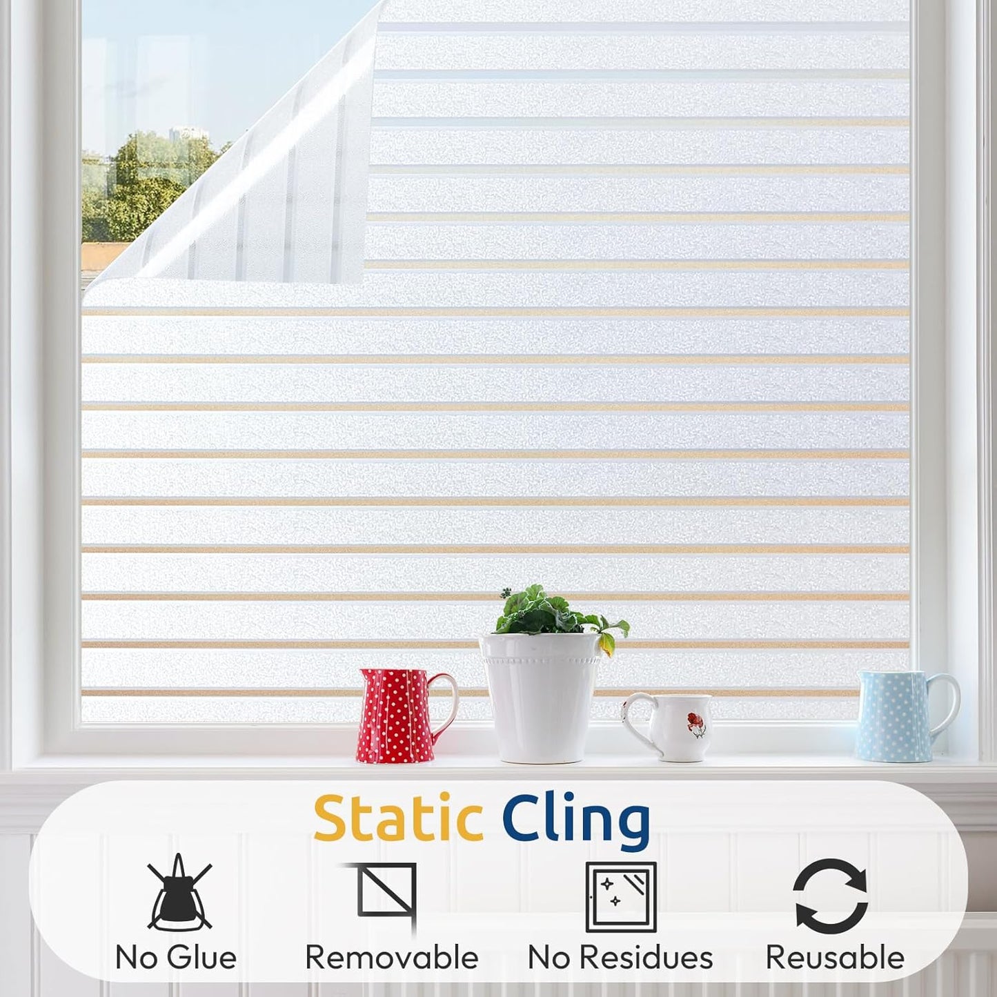 rabbitgoo Window Film Static Cling Decorative Privacy Non-Adhesive 44.5 x DEMO