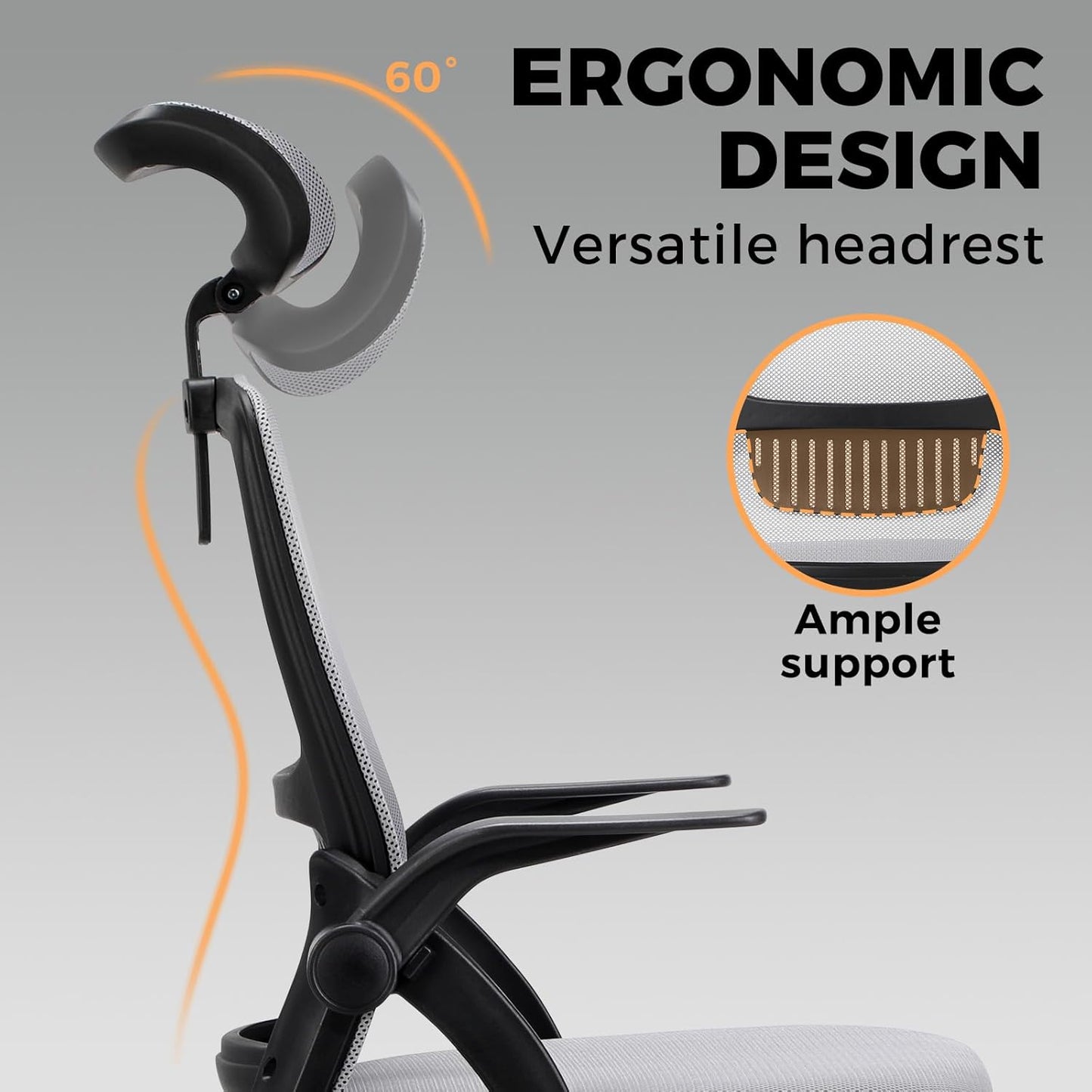 OIKITURE Ergonomic Desk Chair Highly Breathable Office Removable Black and NEW