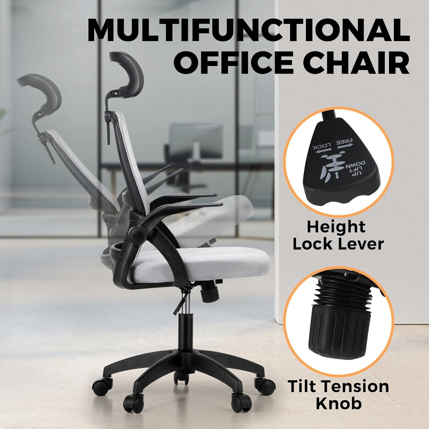 OIKITURE Ergonomic Desk Chair Highly Breathable Office Removable Black and NEW