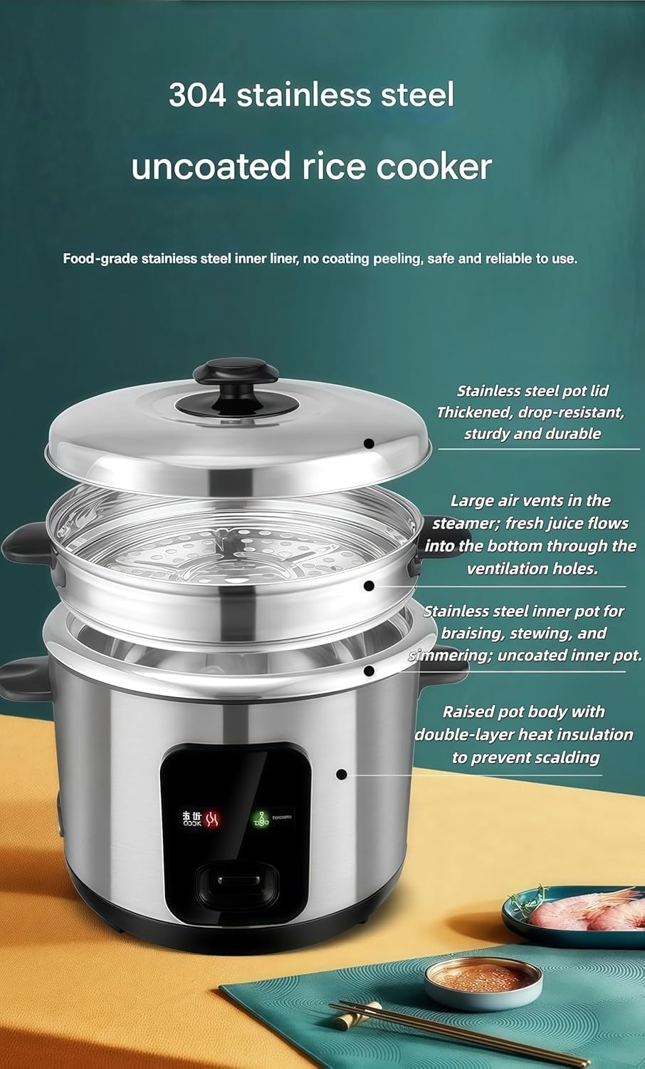 AOBMFNQB Stainless Steel Rice Cooker 2L-6L Capacity Multi-Functional DEMO