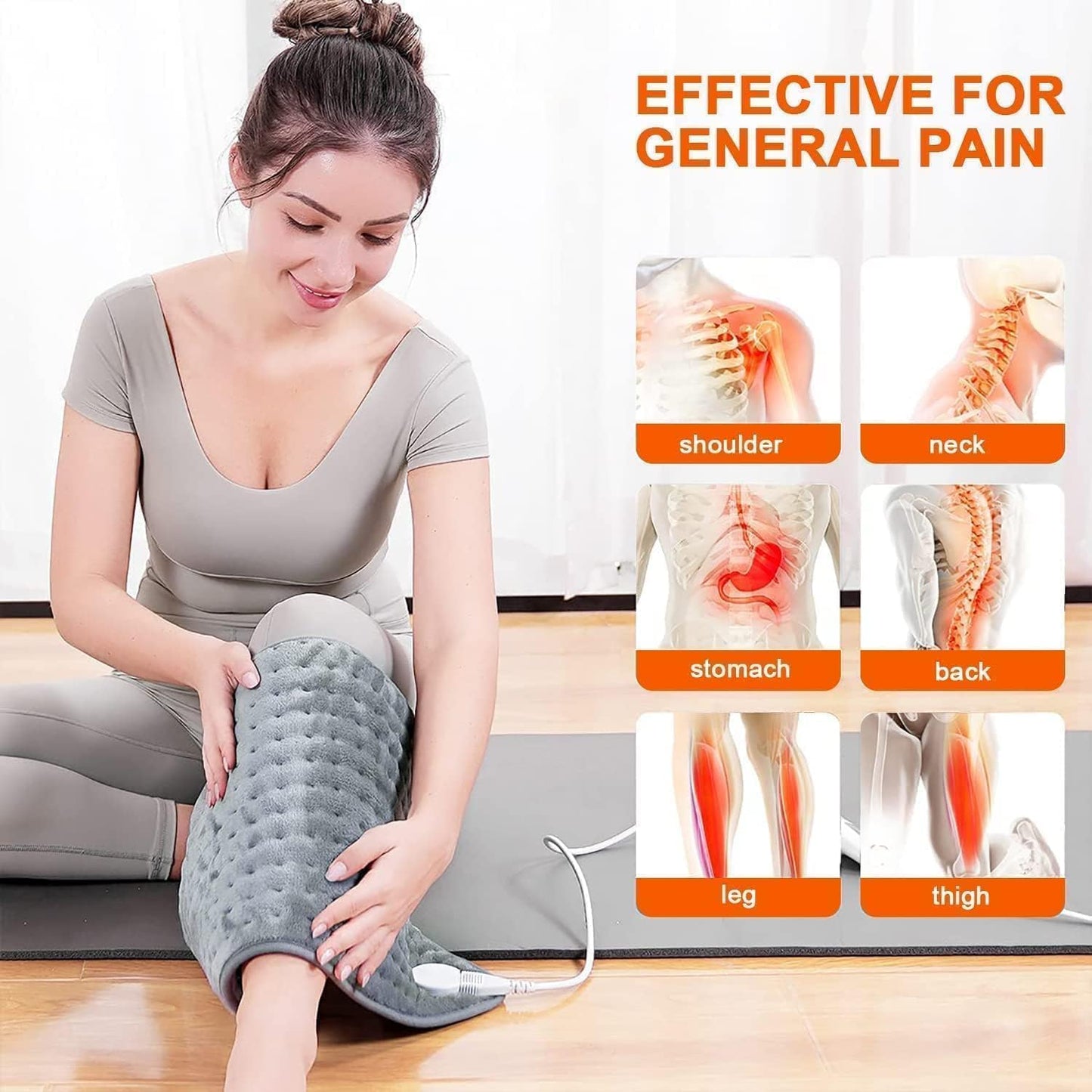 YIGEEGOOD Electric Heating Pad for Therapeutic Pain Relief - Grey Cotton DEMO