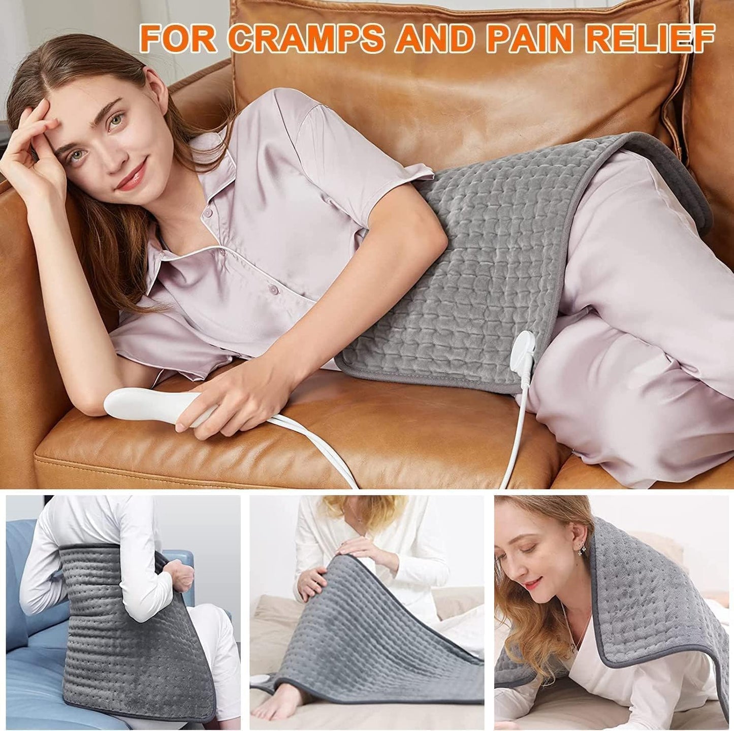 YIGEEGOOD Electric Heating Pad for Therapeutic Pain Relief - Grey Cotton DEMO