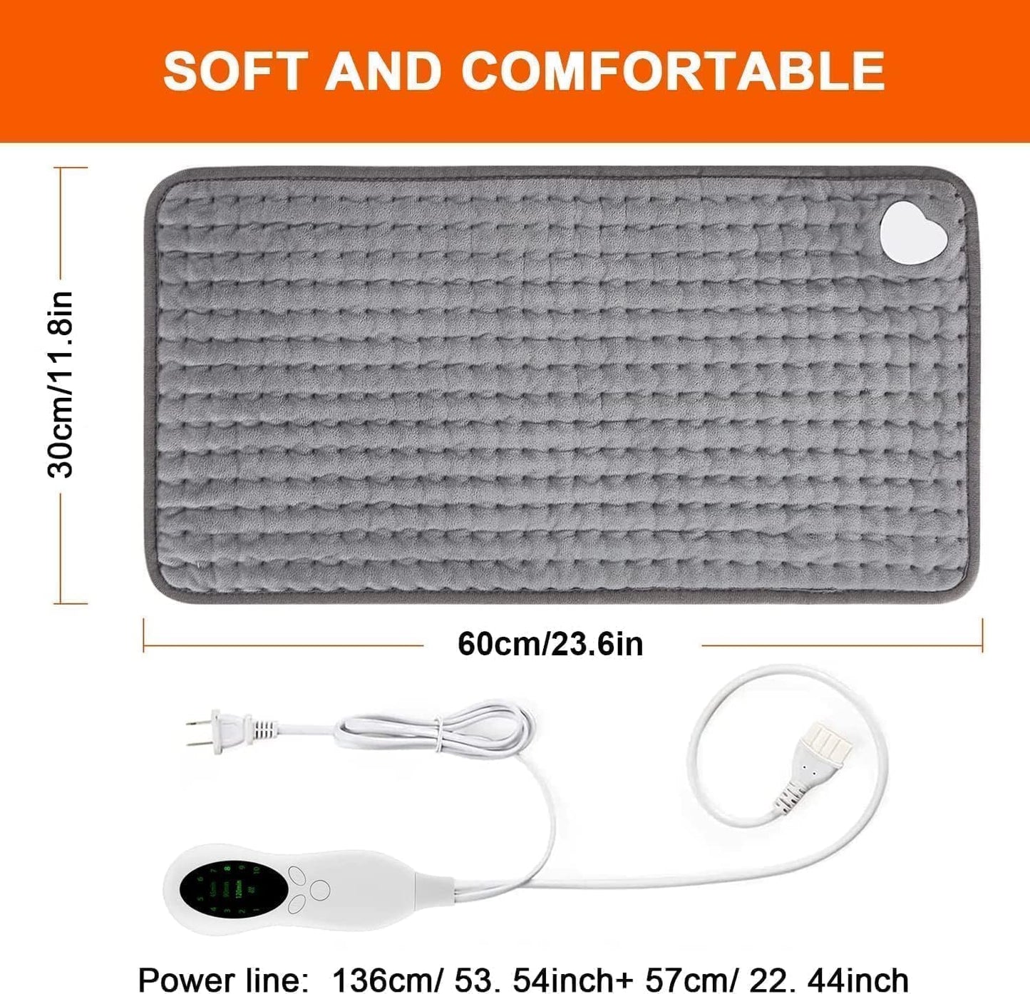 YIGEEGOOD Electric Heating Pad for Therapeutic Pain Relief - Grey Cotton DEMO
