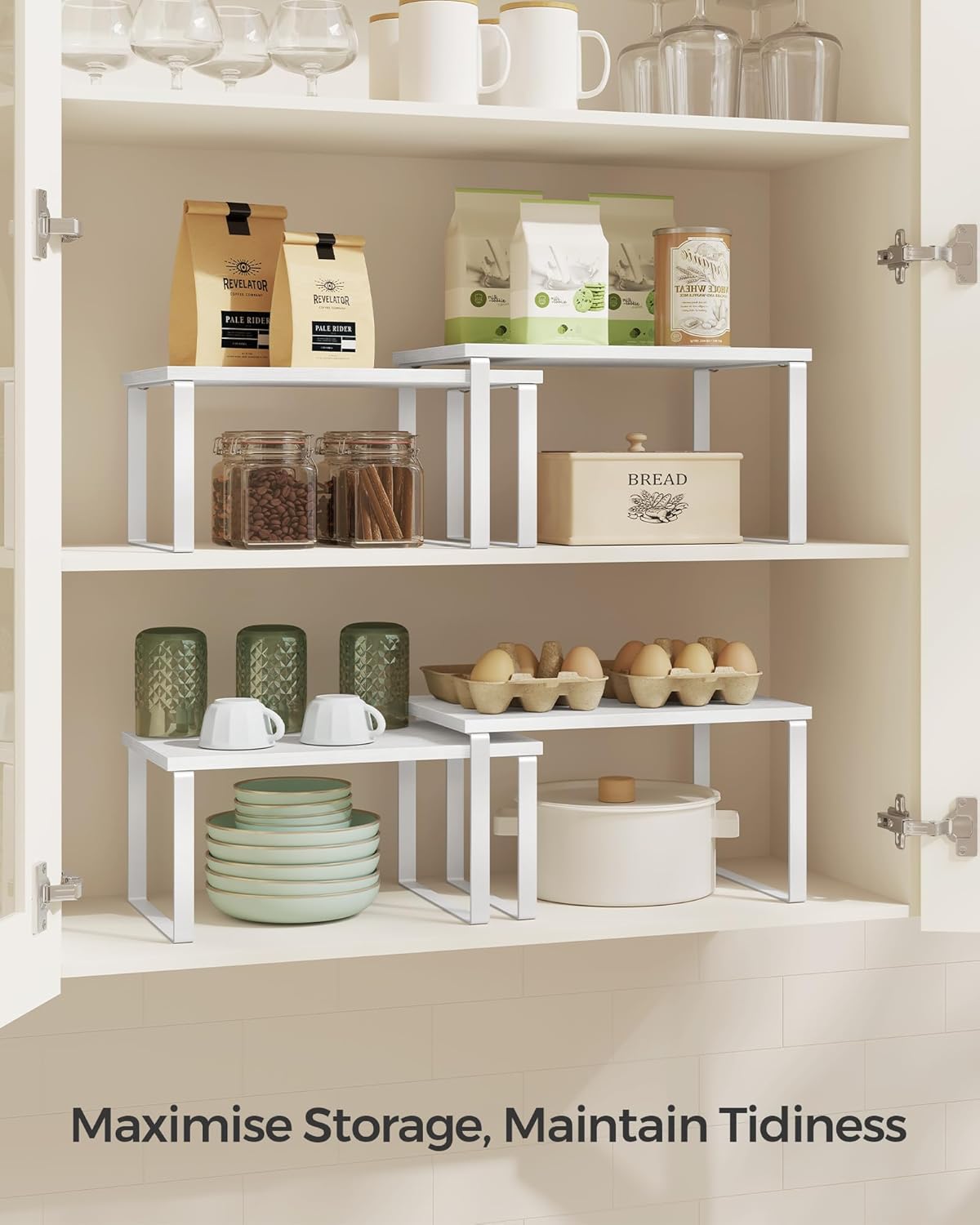 SONGMICS Kitchen Organizer Spice Rack Set of 2 Cupboard Storage Shelves Cloud
