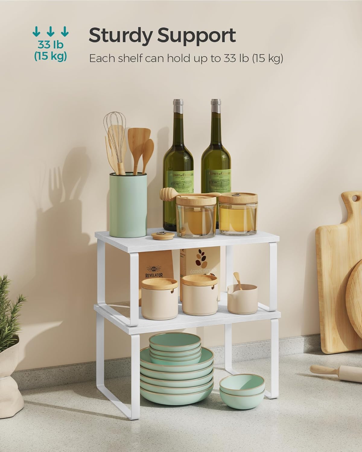 SONGMICS Kitchen Organizer Spice Rack Set of 2 Cupboard Storage Shelves Cloud