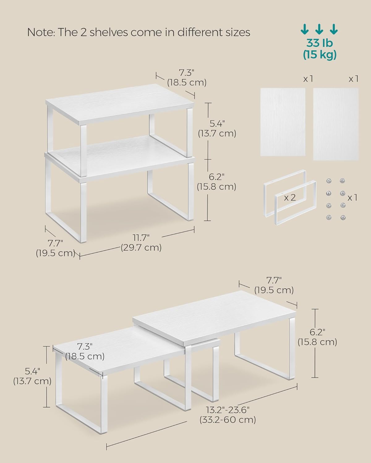 SONGMICS Kitchen Organizer Spice Rack Set of 2 Cupboard Storage Shelves Cloud