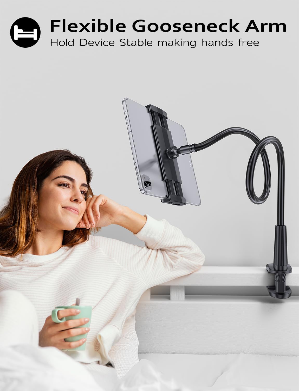 Tryone Adjustable Stands Flexible Gooseneck Tablet Holder Stand for Bed, NEW