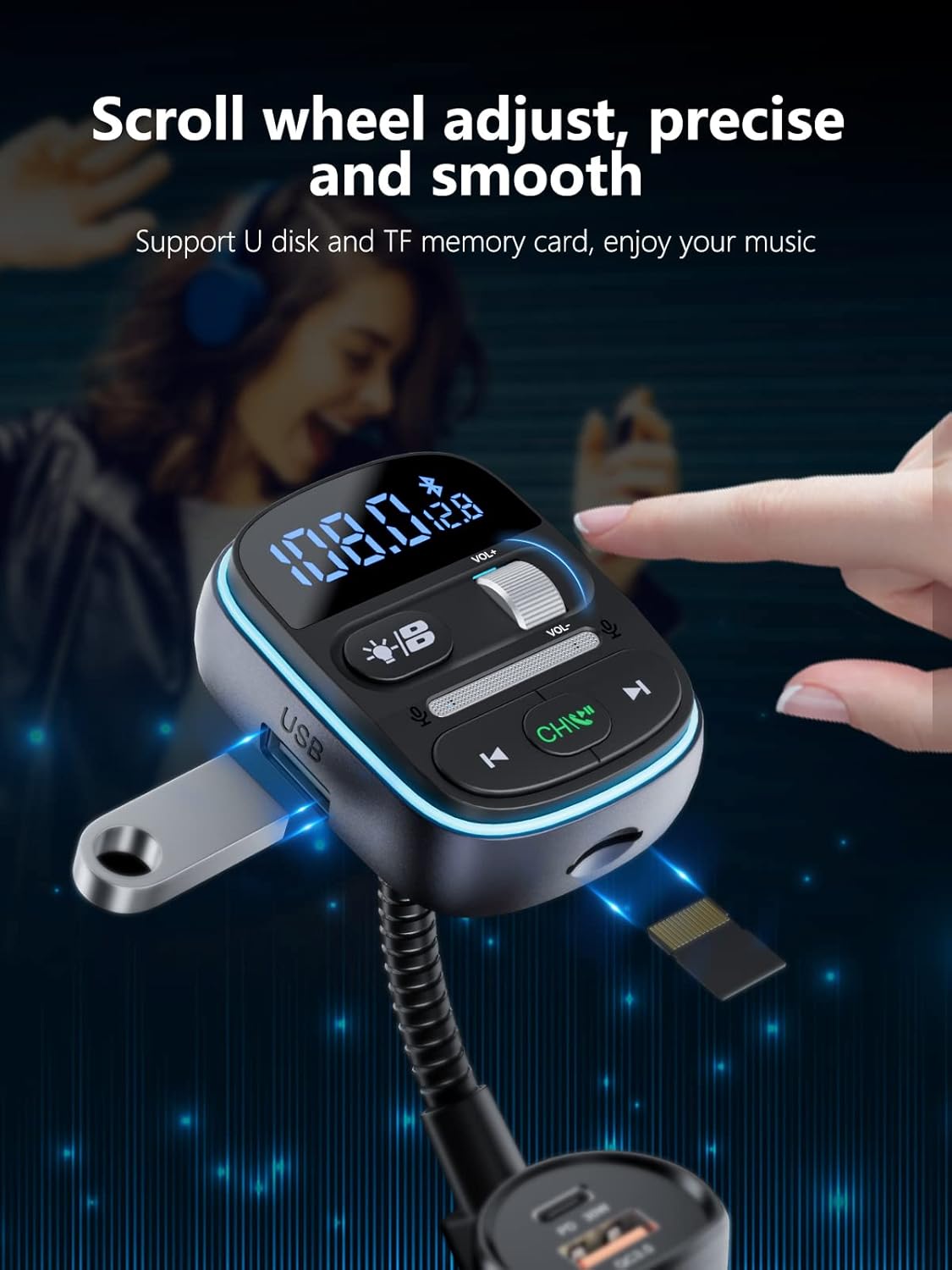 LENCENT 30W Input Adapters Bluetooth FM Transmitter Car Adapter with QC3.0 NEW