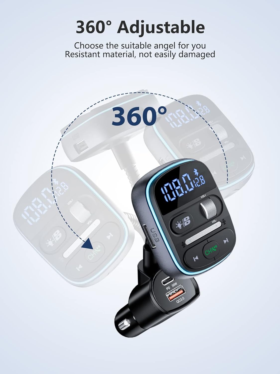 LENCENT 30W Input Adapters Bluetooth FM Transmitter Car Adapter with QC3.0 NEW