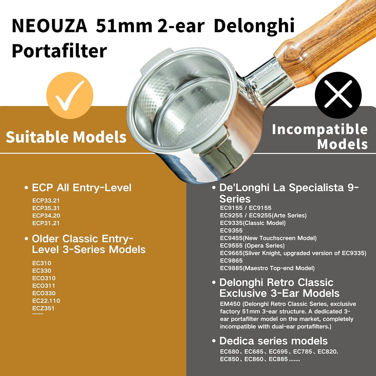 NEOUZA 51mm Bottomless Portafilter for Espresso Coffee Machines, Barista NEW