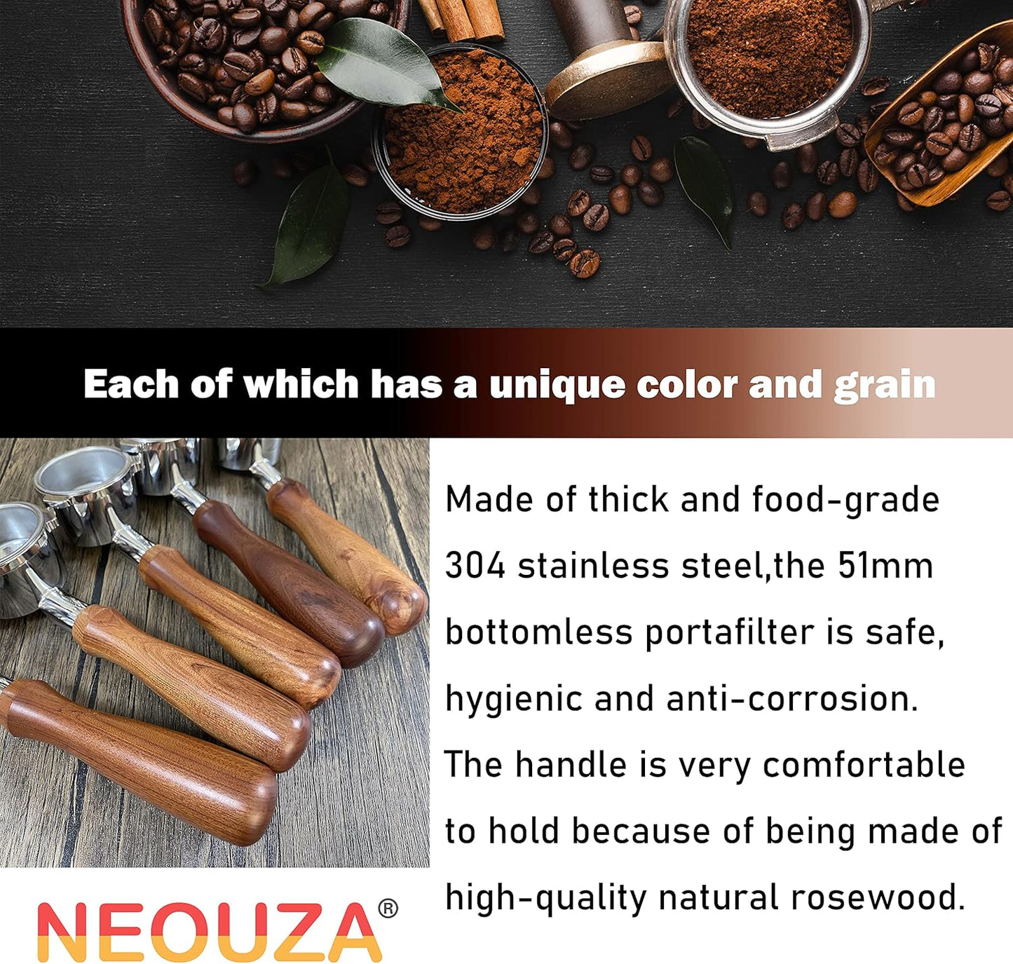 NEOUZA 51mm Bottomless Portafilter for Espresso Coffee Machines, Barista NEW