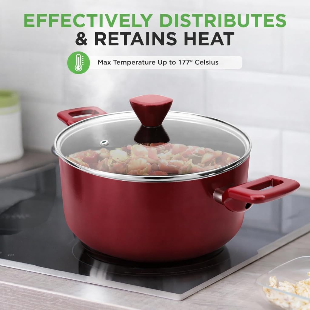 NutriChef 13-Piece Nonstick Cookware Set - PFOA-Free Pots, Pans, Lids, Red DEMO