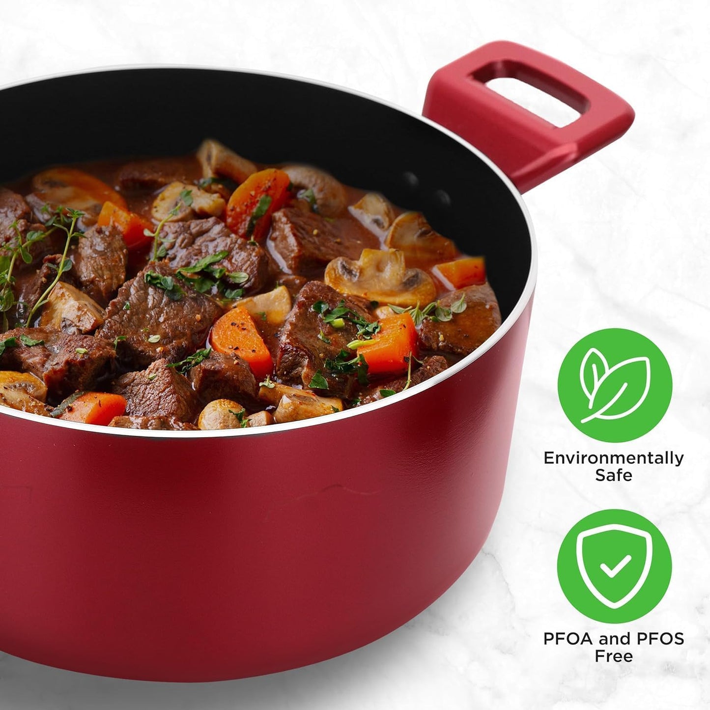 NutriChef 13-Piece Nonstick Cookware Set - PFOA-Free Pots, Pans, Lids, Red DEMO