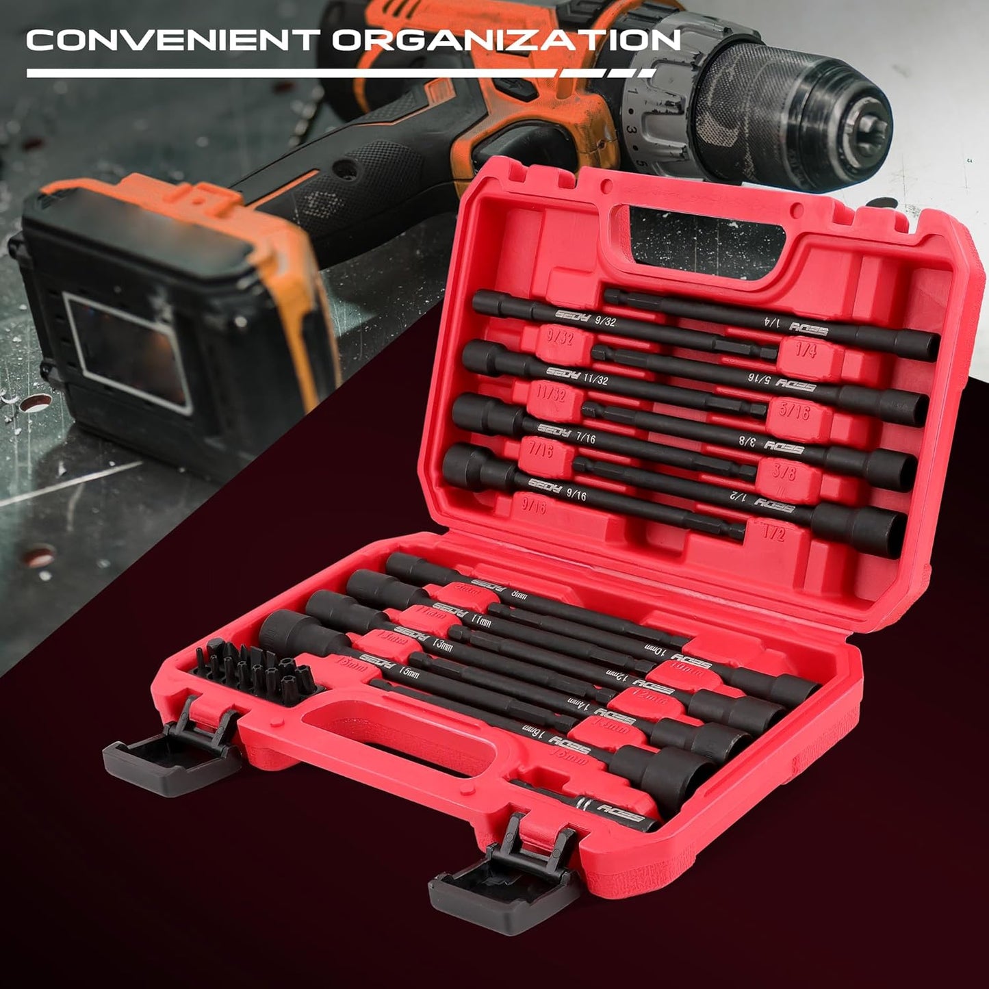 HORUSDY 31-Piece Tool Sets Magnetic Nut Driver Set, SAE & Metric Chrome DEMO
