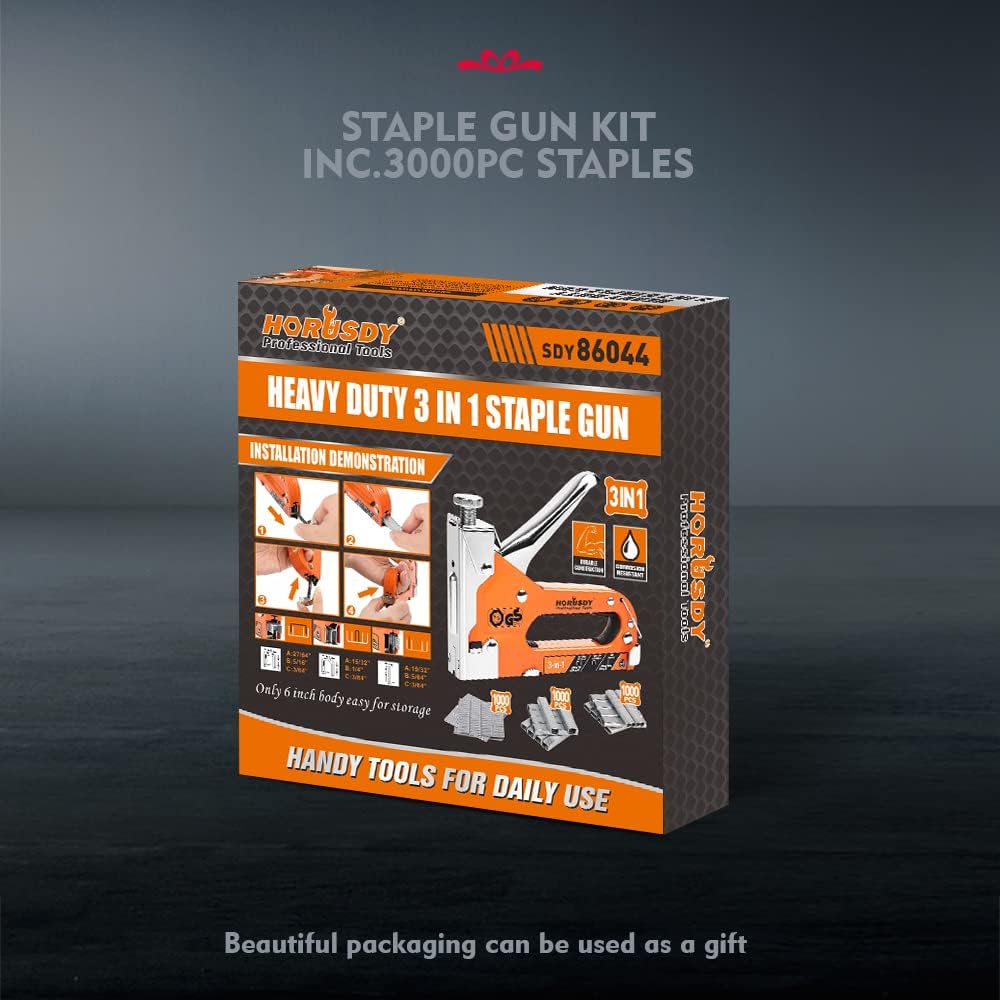 HORUSDY 3-in-1 Staple Gun Heavy Duty with 3000 Staples Upholstery Tool DEMO