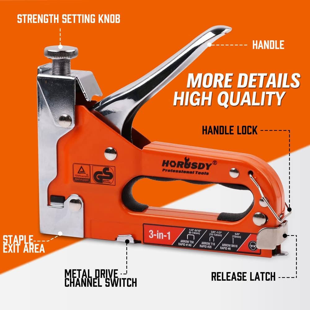 HORUSDY 3-in-1 Staple Gun Heavy Duty with 3000 Staples Upholstery Tool DEMO