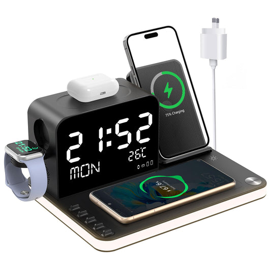 soyes 7-in-1 Induction Chargers Wireless Charging Station with Clock, DEMO
