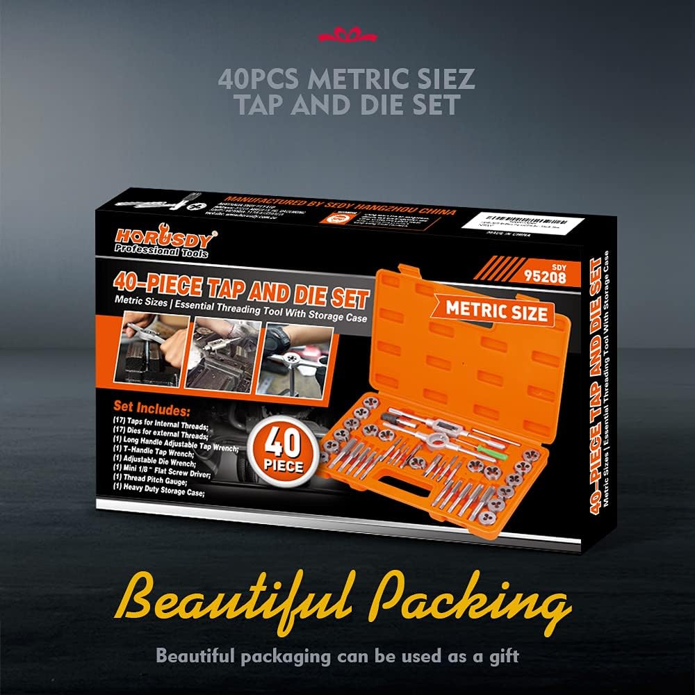 HORUSDY 40-Piece Metric Tap and Die Set - Professional Threading Repair DEMO