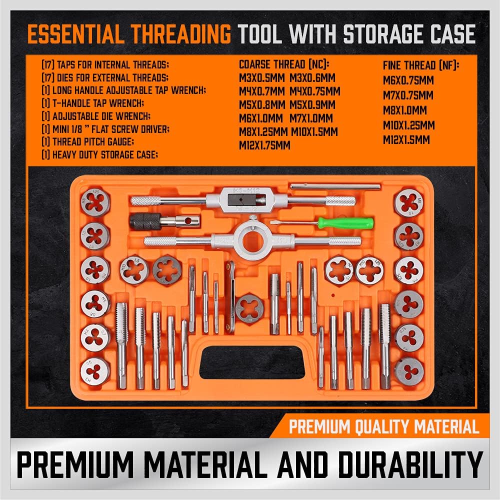 HORUSDY 40-Piece Metric Tap and Die Set - Professional Threading Repair DEMO