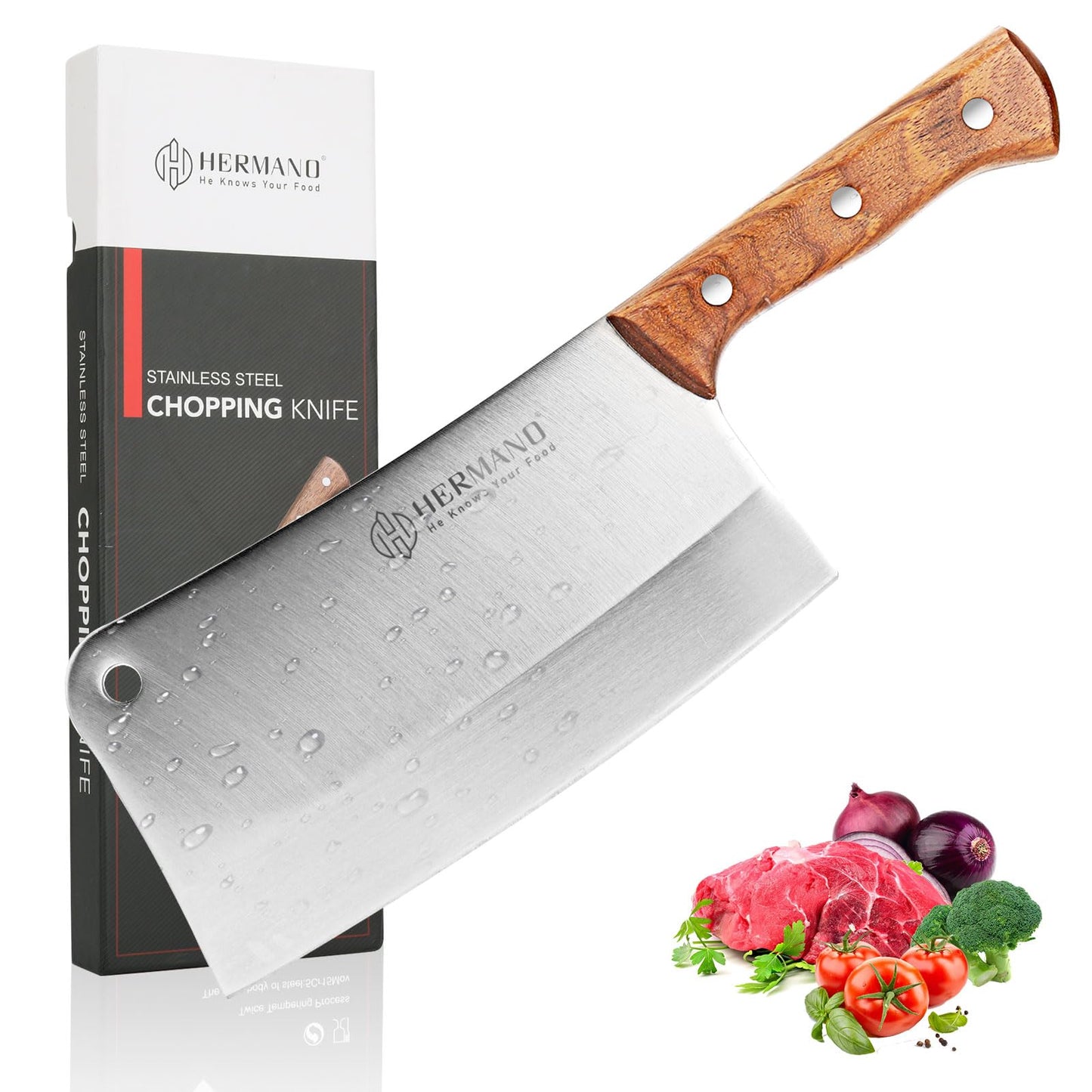 HERMANO 8 Inch Stainless Steel Chef's Knife - High-Quality Silver Chopping DEMO