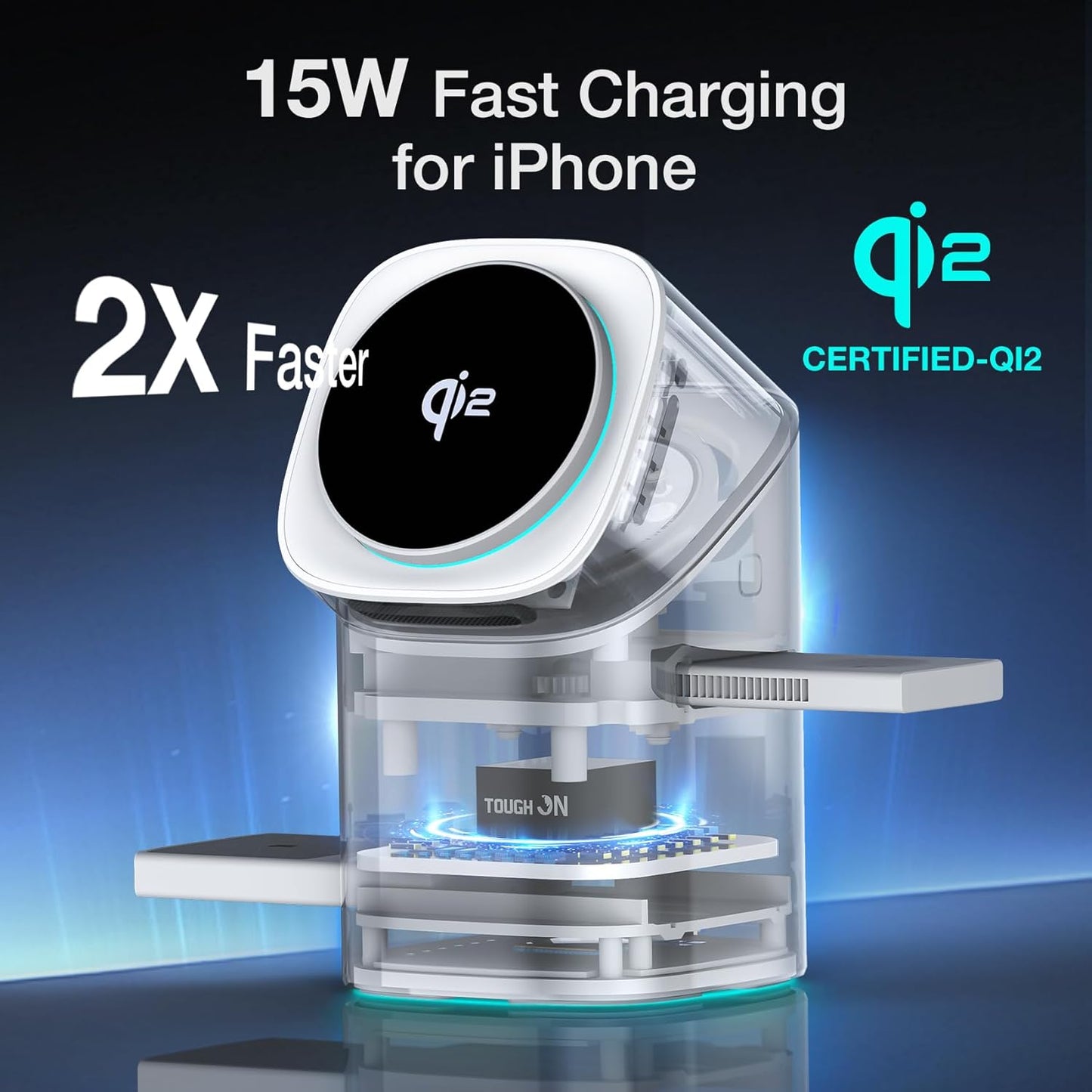 TOUGH ON Induction Chargers Qi2 3-in-1 Wireless Charging Station for DEMO