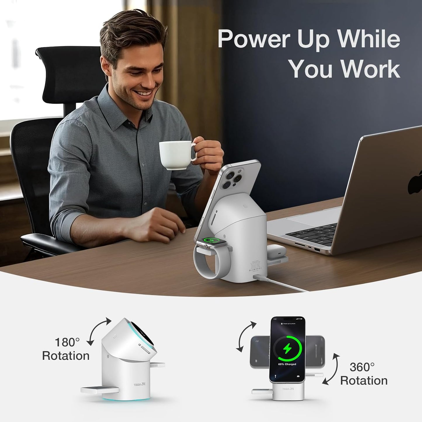 TOUGH ON Induction Chargers Qi2 3-in-1 Wireless Charging Station for DEMO