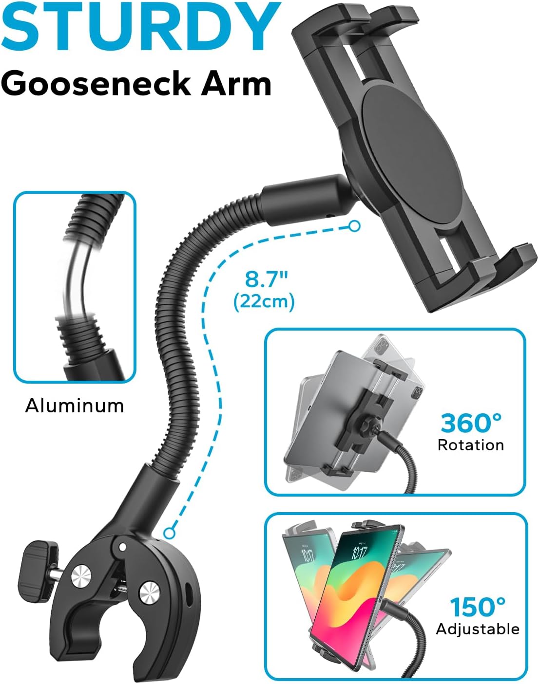 Charchendo Tablet Stands Holder Gooseneck Mount for Bike Handlebar iPad DEMO