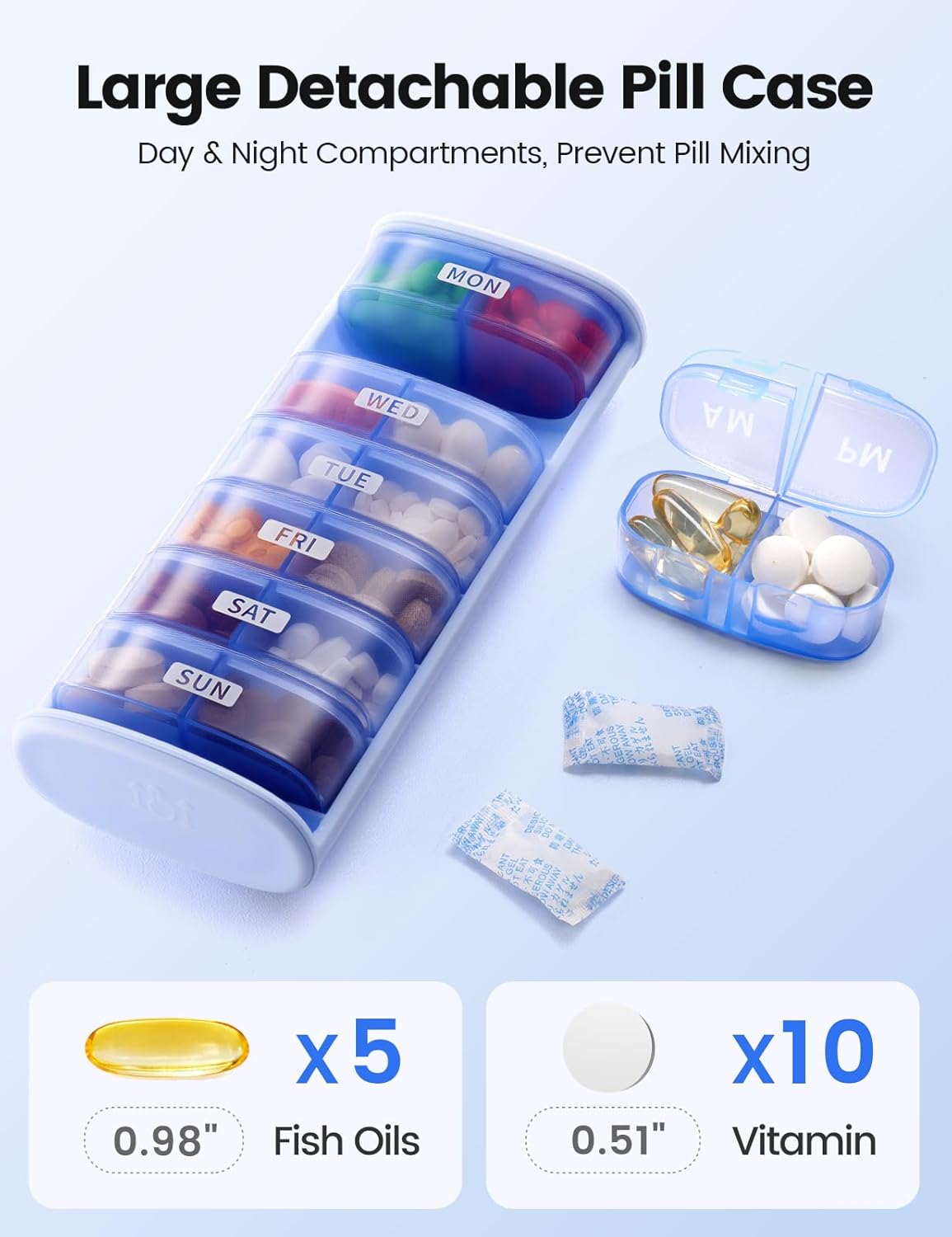 VAYDEER Large 7 Day Weekly Pill Organizer Box for Travel, Black Planner DEMO