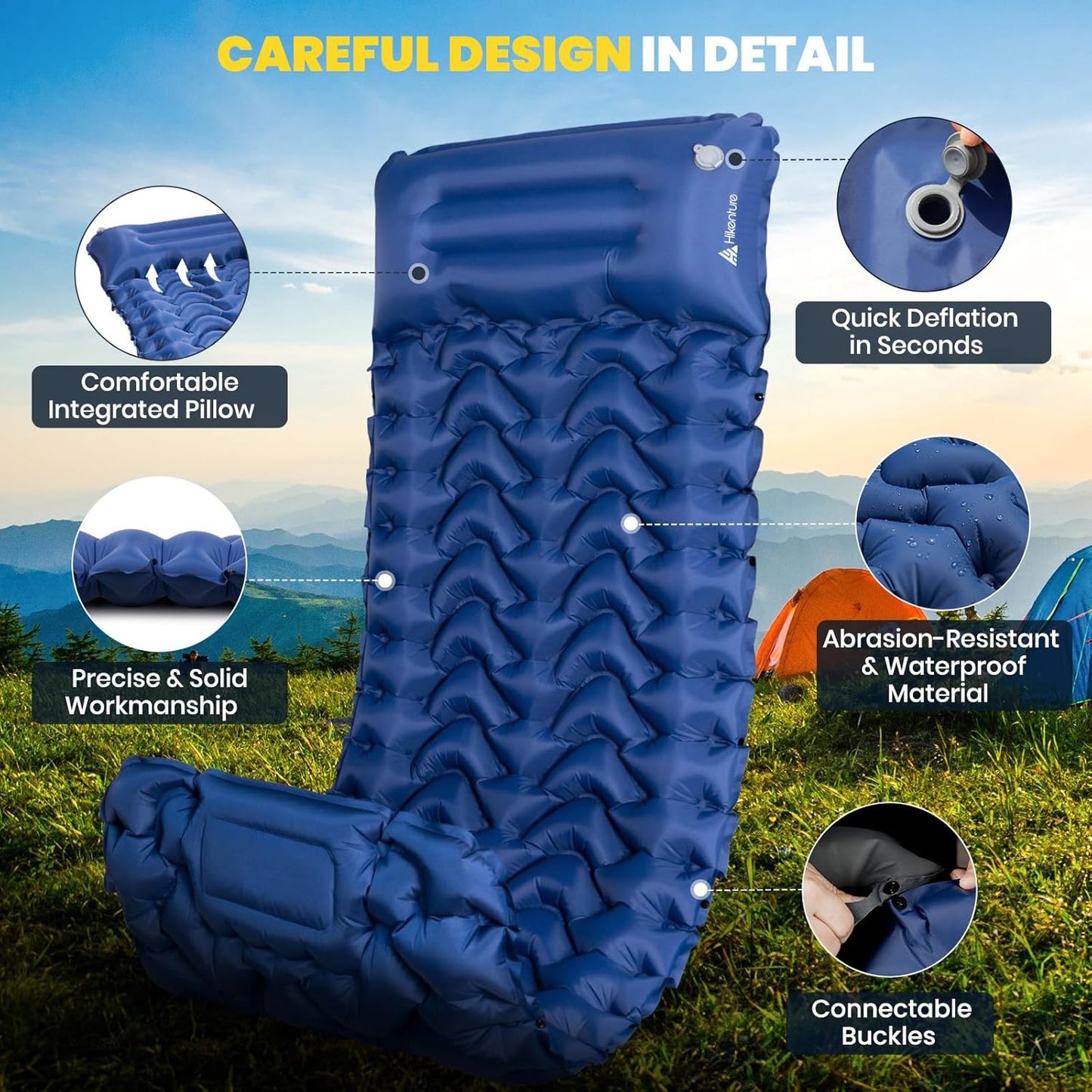 HIKENTURE Self-Inflating Sleeping Mat Backpacking Pad, Blue Single, DEMO