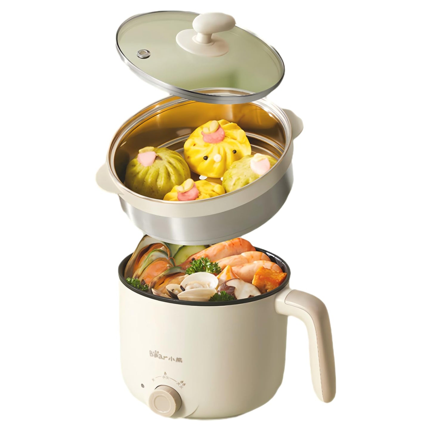 TECHBEAR 1.2L Electric Steamer Pot with Nonstick Coating for Ramen Cooking DEMO