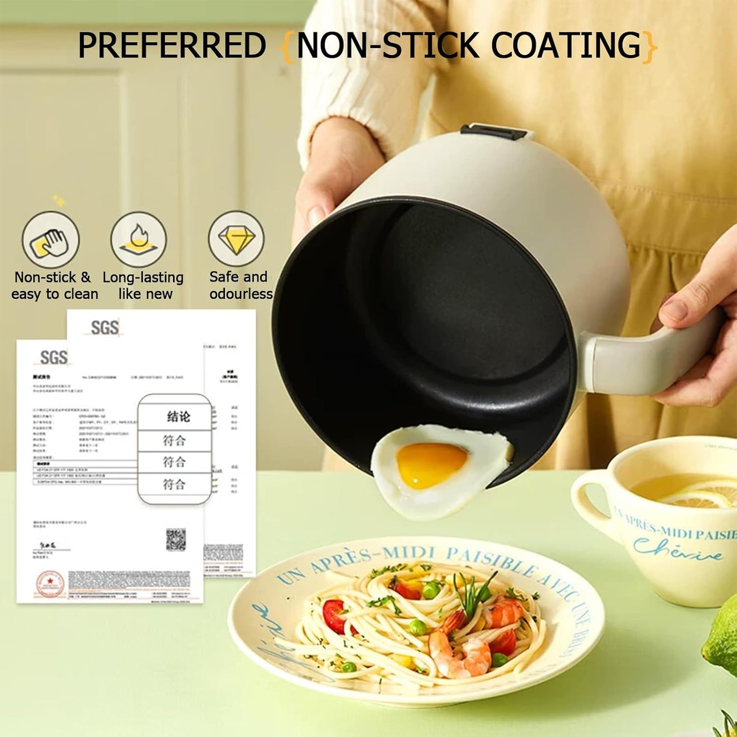 TECHBEAR 1.2L Electric Steamer Pot with Nonstick Coating for Ramen Cooking DEMO