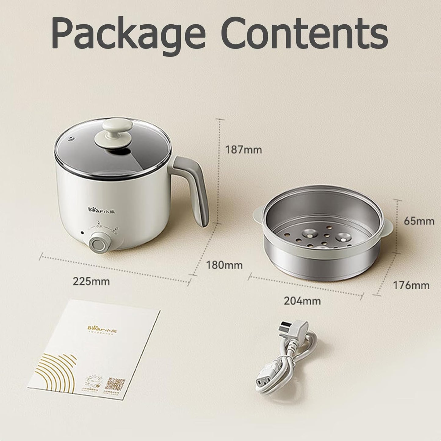 TECHBEAR 1.2L Electric Steamer Pot with Nonstick Coating for Ramen Cooking DEMO