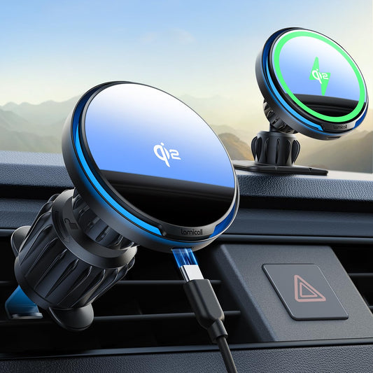 Lamicall 15W Automobile Chargers Wireless Car Charger Mount 360° RGB LED DEMO