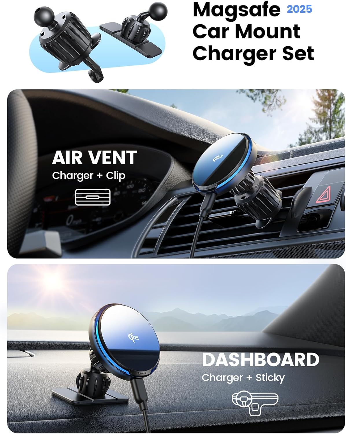 Lamicall 15W Automobile Chargers Wireless Car Charger Mount 360° RGB LED DEMO