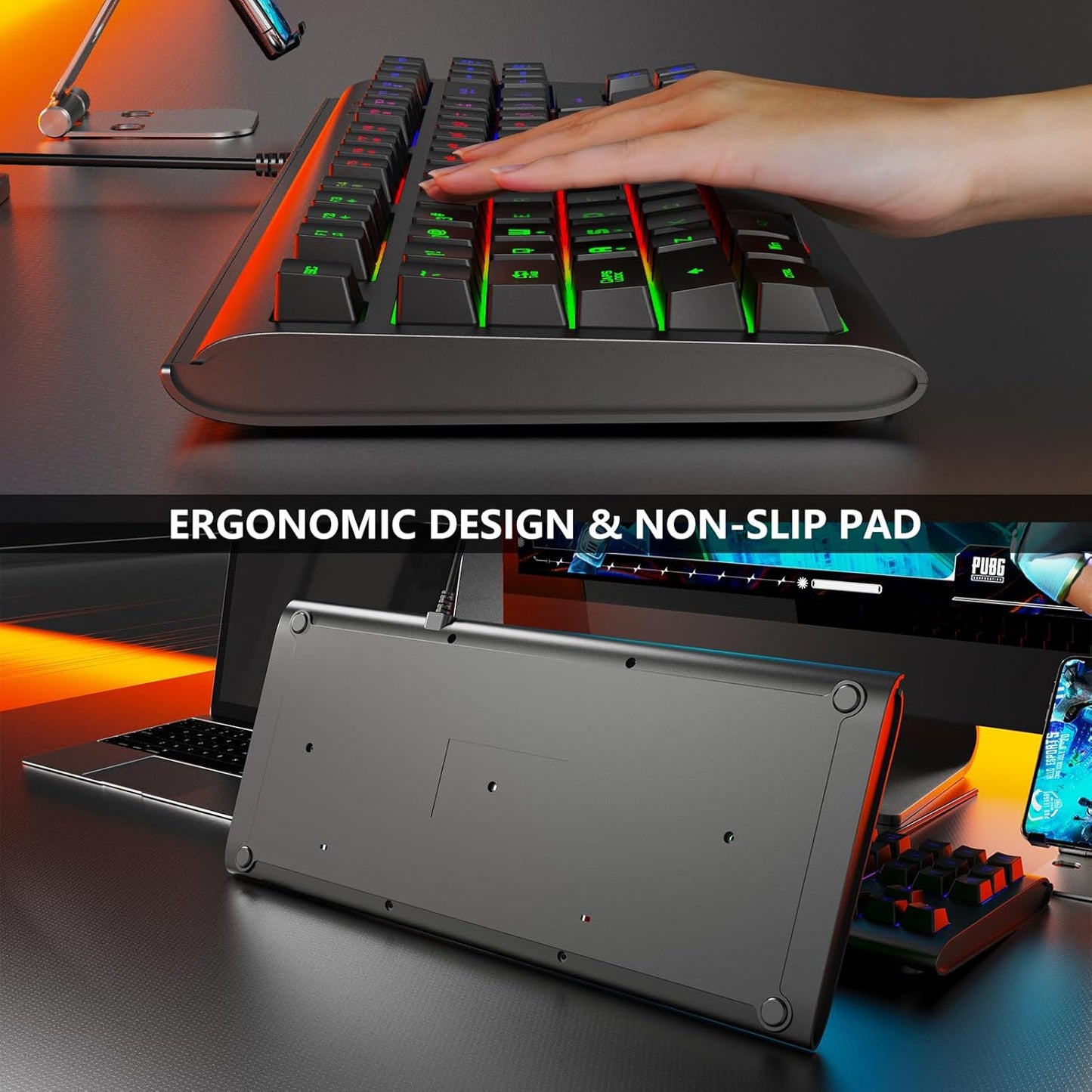 Lumsburry 87-Key Compact Wired USB Gaming Keyboard with Rainbow LED DEMO
