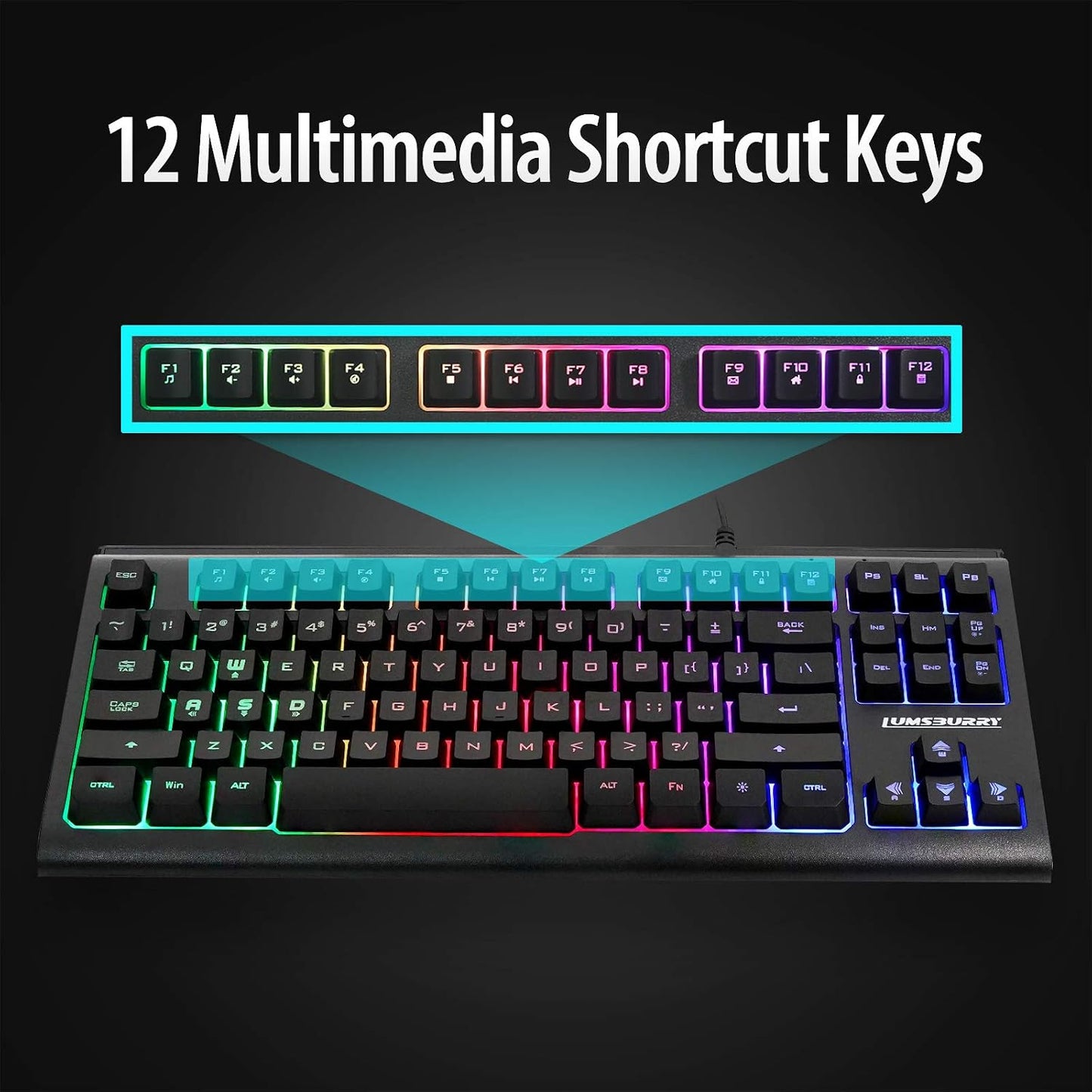 Lumsburry 87-Key Compact Wired USB Gaming Keyboard with Rainbow LED DEMO