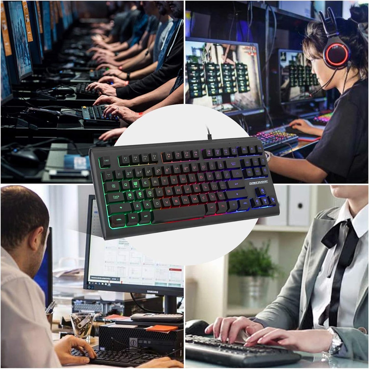 Lumsburry 87-Key Compact Wired USB Gaming Keyboard with Rainbow LED DEMO