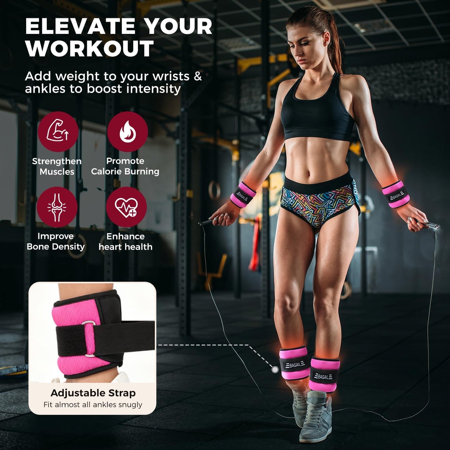 BAGAIL Wrist & Ankle Weights, Secure Fit, 0.5kg/1.1lb x 2, Sleek Design, DEMO