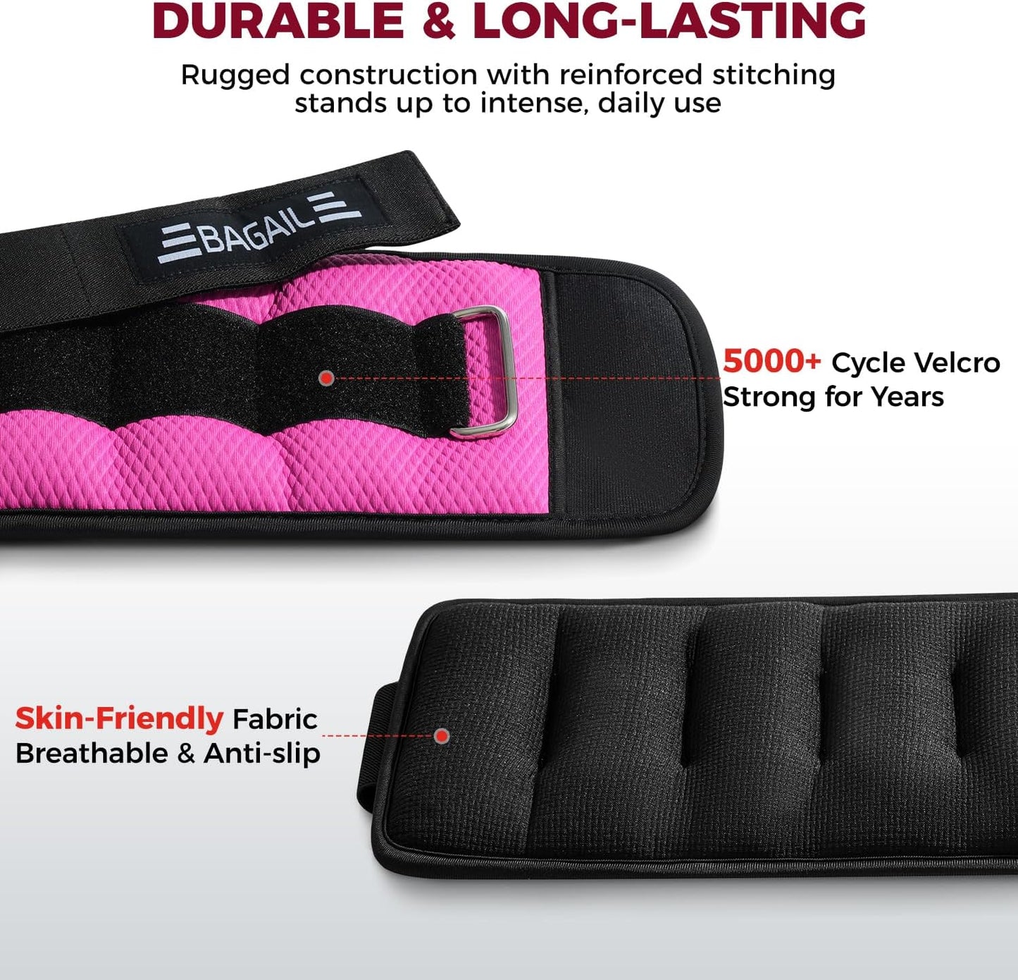 BAGAIL Wrist & Ankle Weights, Secure Fit, 0.5kg/1.1lb x 2, Sleek Design, DEMO