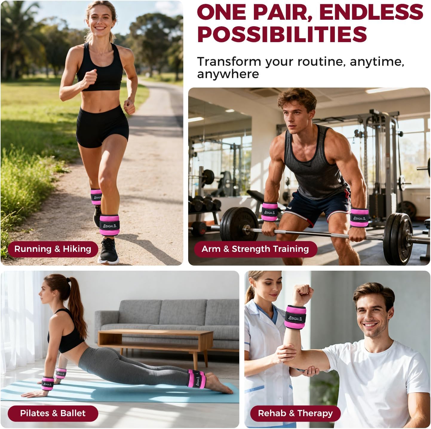 BAGAIL Wrist & Ankle Weights, Secure Fit, 0.5kg/1.1lb x 2, Sleek Design, DEMO