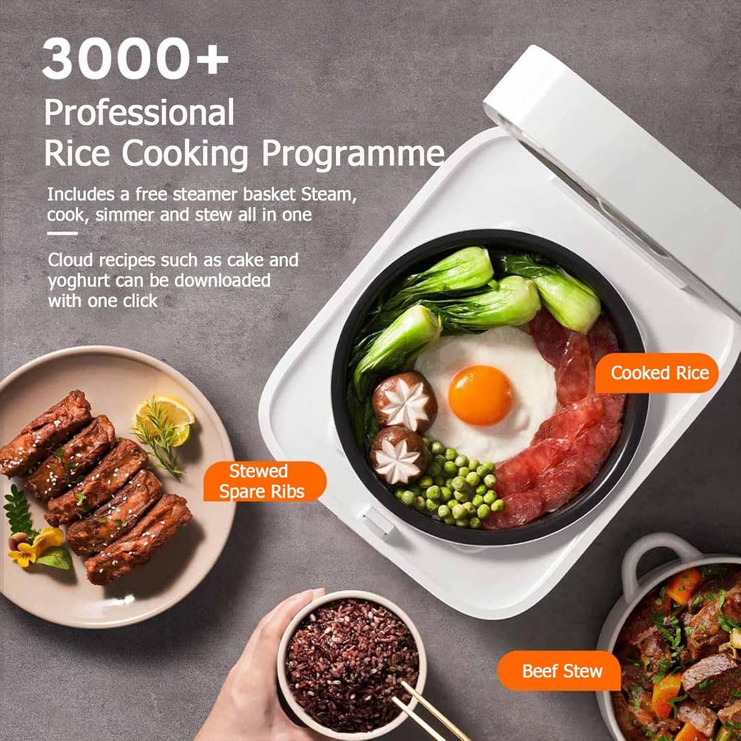 XMIHOME 3L Micro-Pressure Rice Cooker with Slow Cook Function, White, DEMO