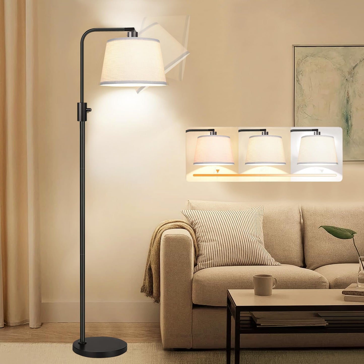 TUXOIUBA Modern Arc Floor Lamp Dimmable LED 3 Color Temperatures Black DEMO