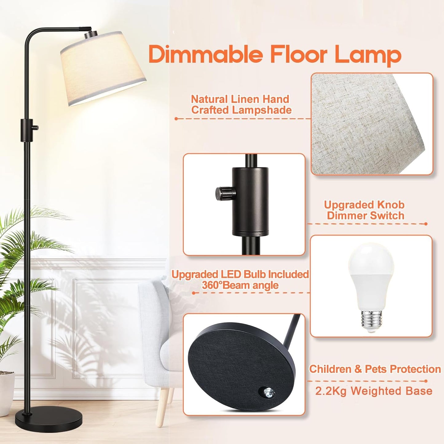 TUXOIUBA Modern Arc Floor Lamp Dimmable LED 3 Color Temperatures Black DEMO